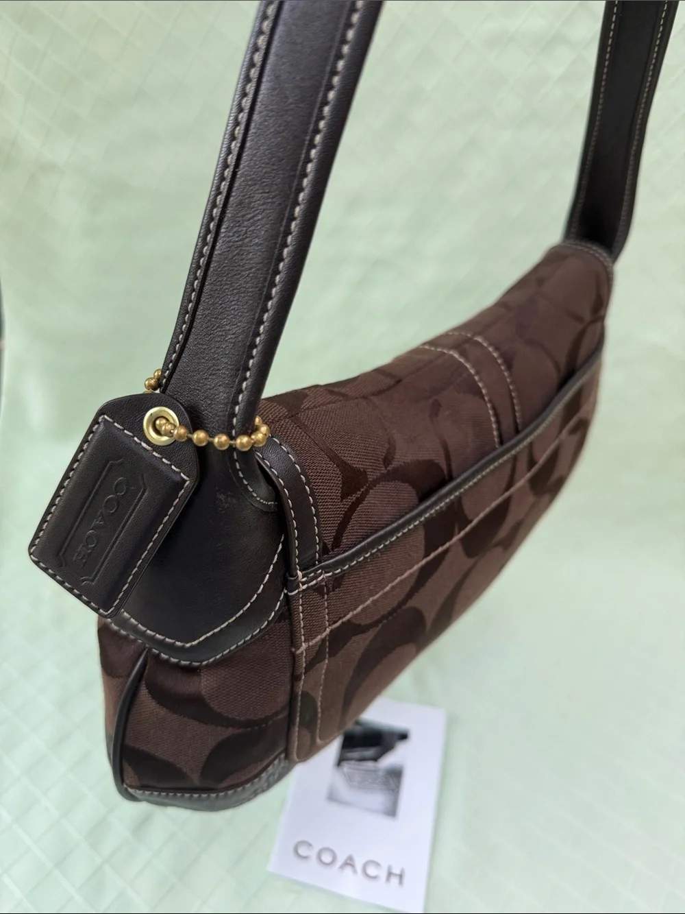Vintage Y2K SoHo Coach Dark Brown Canvas Turnlock Shoulder Bag with Dust Bag
